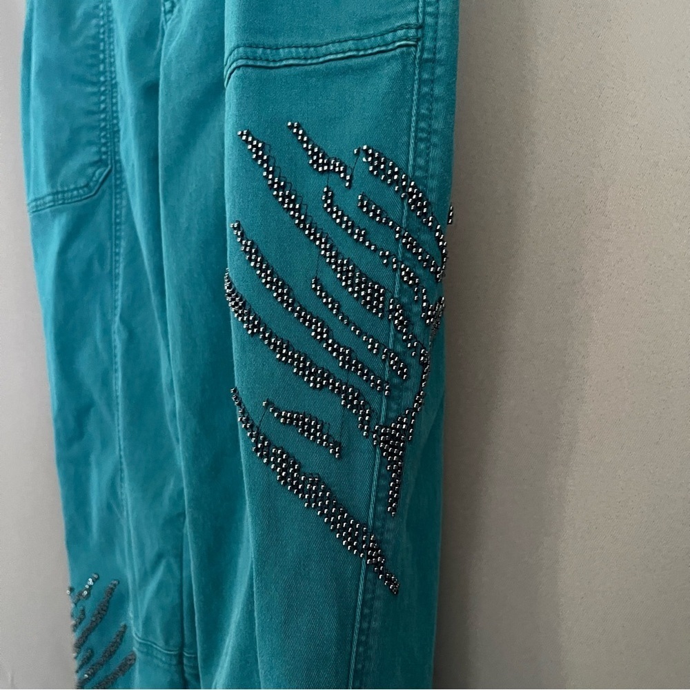 White House Black Market Teal Trousers Pants Size 6 Beaded - Picture 3 of 14